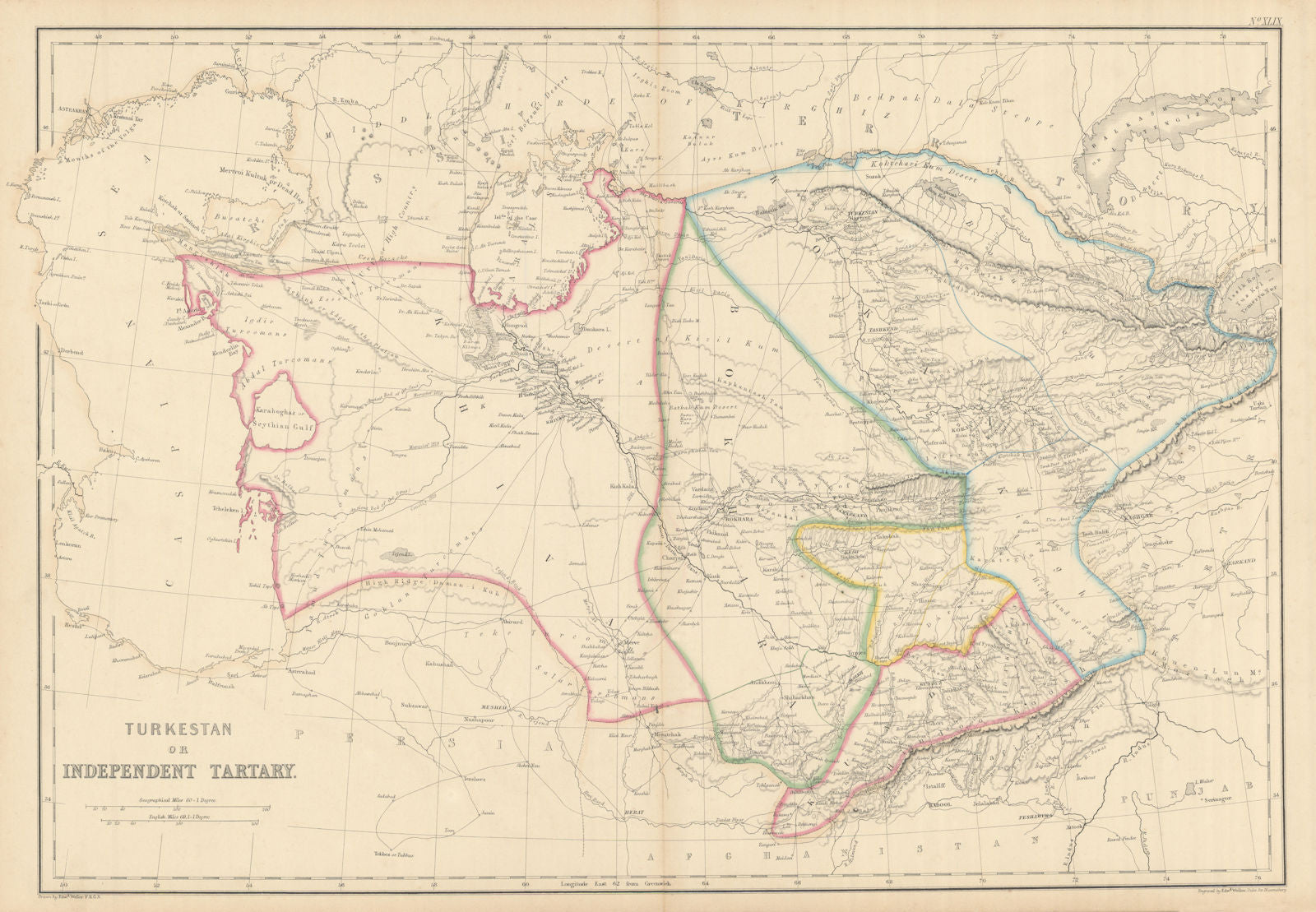 Turkestan, or Independent Tartary by Edward Weller. Central Asia 1860 old map